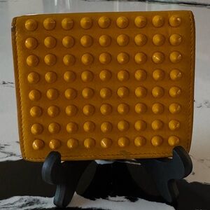 Christian Louboutin Yellow Studded Leather Wallet Red Interior